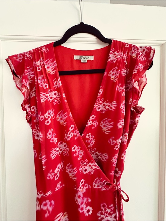 All Saints Dresses & Skirts - All Saints Red Floral Wrap Blouse with Side Tie